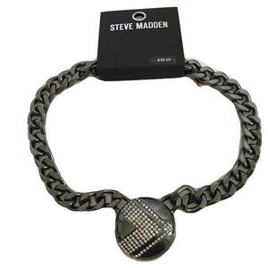NWT Steve Madden Gun Metal Chunky Rhinestone Chevron Pendant Statement Necklace
